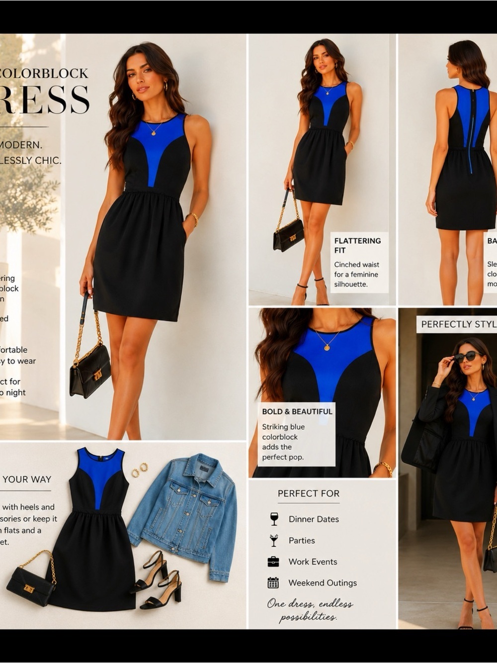 REBECCA TAYLOR Black Colorblock Dress